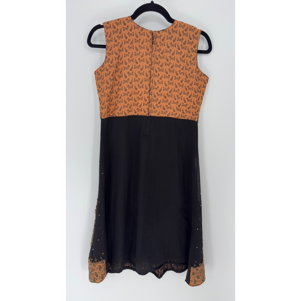 Vintage Style Beaded Paisley Midi Dress Black Orange Gold‎ Embellished Size 36 - Picture 5 of 5